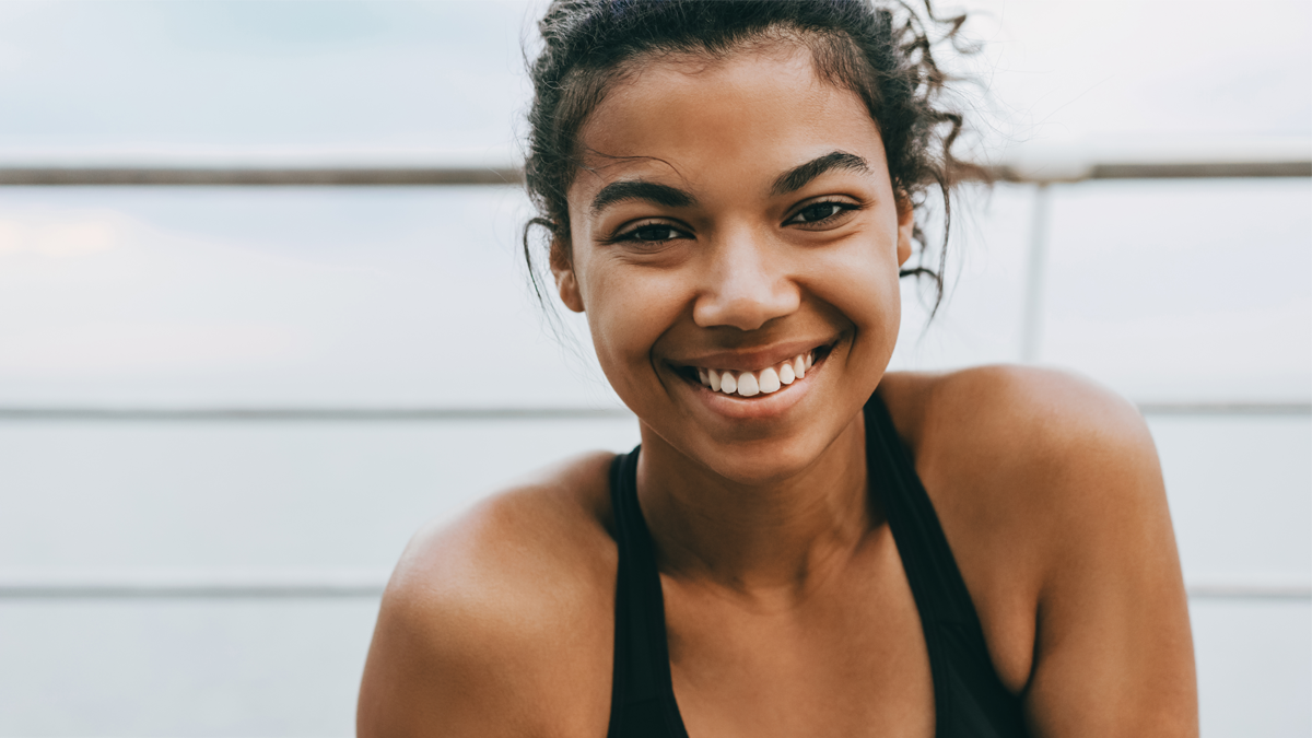 woman smiling workout